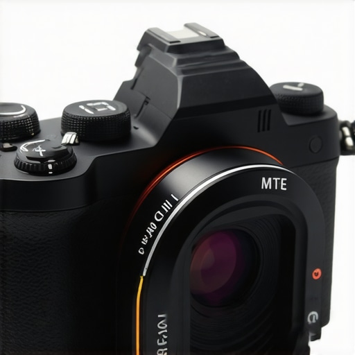 A futuristic mirrorless camera highlighting modular and AI features for content creation