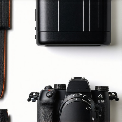 Modern mirrorless camera with advanced features in a creative workspace.