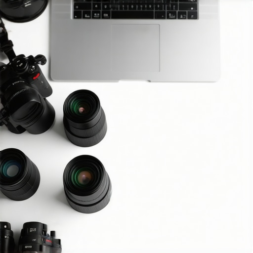 Mirrorless camera with lenses on a desk, representing content creation gear