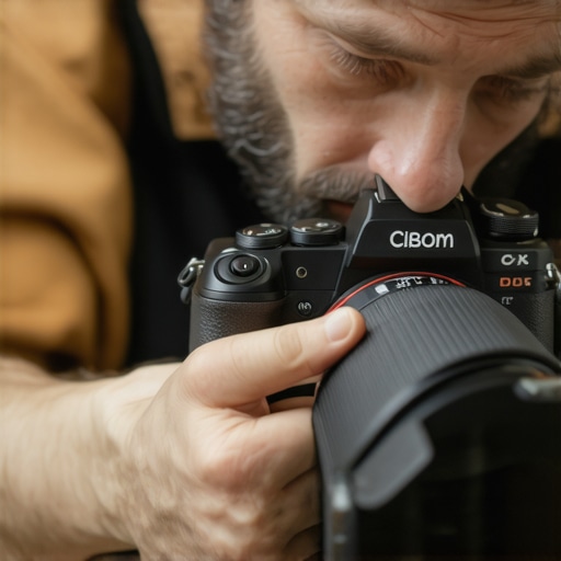 A person carefully cleaning a mirrorless camera sensor with a sensor cleaning kit in a well-lit studio.