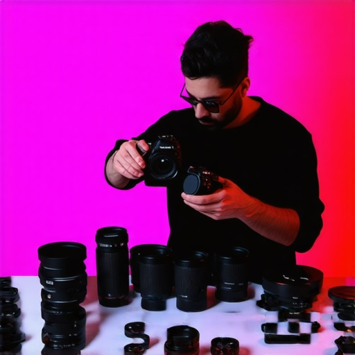 A creator maintaining camera and streaming gear in a professional studio