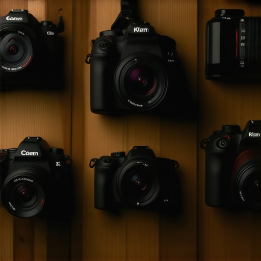 Person examining mirrorless cameras with various features for YouTube in a creative workspace.