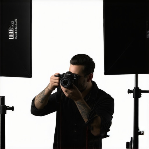 Content creator adjusting mirrorless camera in studio