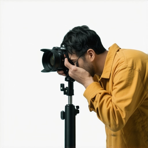 A person setting up a high-quality 4K mirrorless camera in a home studio