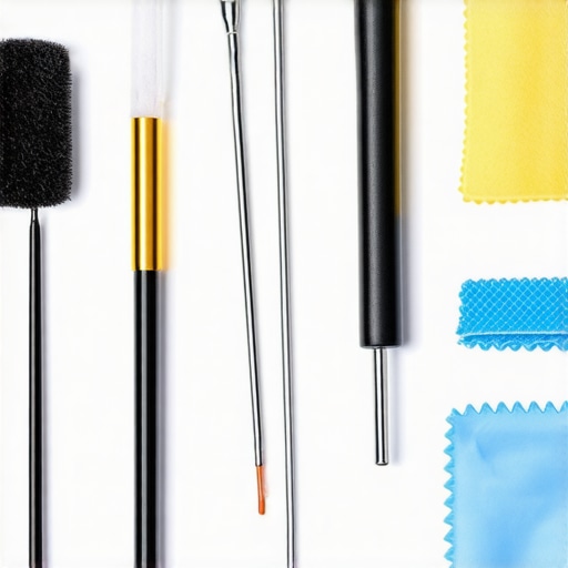 Close-up of camera cleaning equipment laid out on a workspace