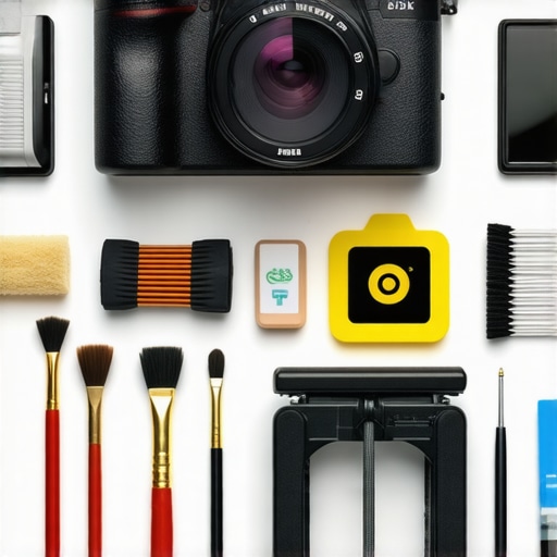 Tools for maintaining mirrorless and streaming cameras, including cleaning kits and firmware icons