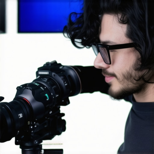 A person adjusting their high-end mirrorless camera on a tripod in a well-lit studio.