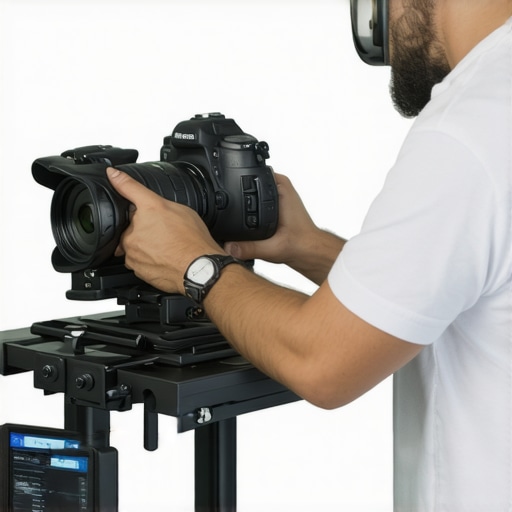 Creator cleaning camera sensor with tools and monitoring setup