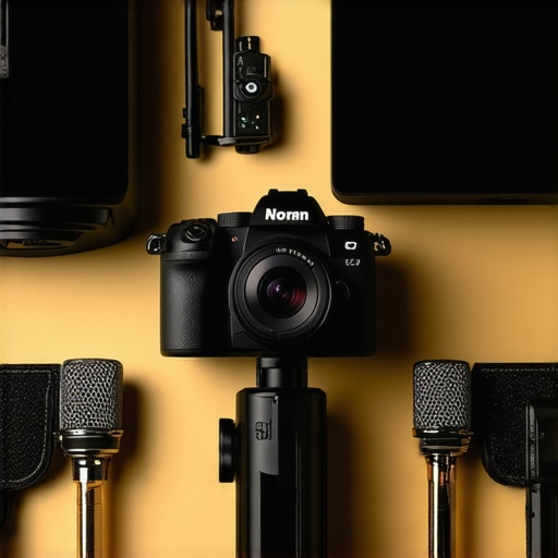 Mirrorless camera with XLR inputs connected to microphones in a studio.