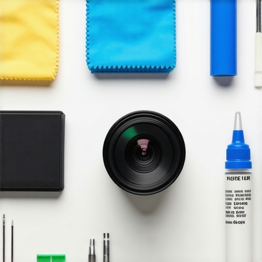 Close-up of a sensor cleaning kit with microfiber cloths and tools for camera maintenance.