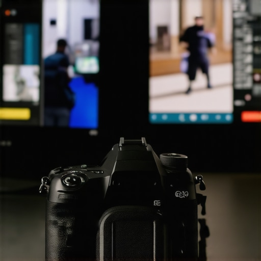 A professional content creator's streaming setup featuring a top-tier mirrorless camera and dual monitors for optimal control