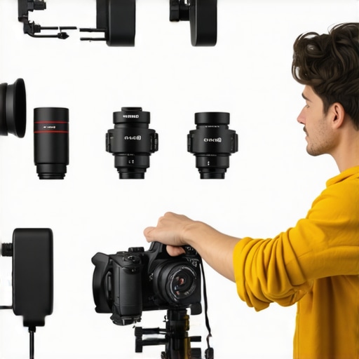 Content creator setting up 4K mirrorless camera with lighting and mic gear